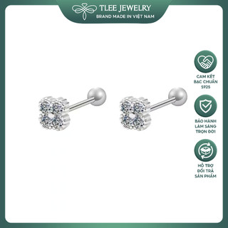 Khuyên tai bạc nữ tlee cỏ bốn lá đính đá chốt ren bi xinh xắn tlee jewelry