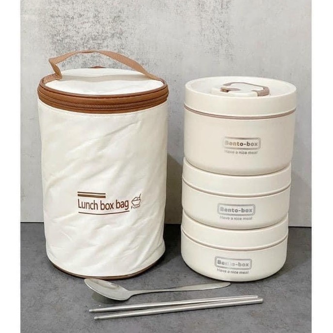 Hộp đựng cơm giữ nhiệt Bento Box kèm túi và thìa đũa Hộp cơm văn phòng Inox 304