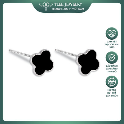 Khuyên tai bạc TLEE cỏ bốn lá đá đen cao cấp TLEE JEWELRY B0195