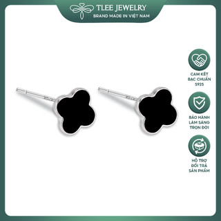 Khuyên tai bạc TLEE cỏ bốn lá đá đen cao cấp TLEE JEWELRY B0195