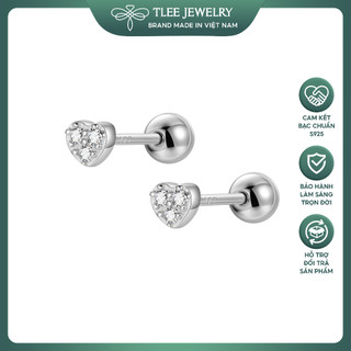 Khuyên tai bạc nữ tlee tim đá mini chốt ren vặn xinh xắn tlee jewelry b0254