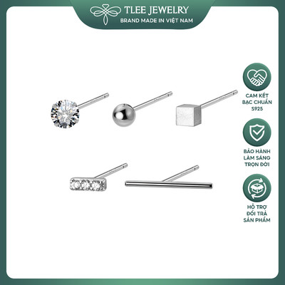 Khuyên tai bạc nữ TLEE Set bông tai 5 món trendy xinh xẻo TLEE JEWELRY B0210