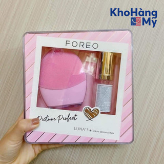Set máy rửa mặt Foreo Luna 3 hồng cho da thường + serum fullsize - hàng chính hãng