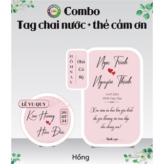 Combo Tag treo chai nước + Thẻ cảm ơn đám cưới mẫu mới - Hồng 22