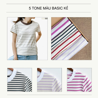 Áo thun nữ baby tee, áo thun kẻ sọc cotton basic kẻ tshirt - lew lew