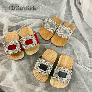 Guốc mộc đế gỗ gắn tang đá vuông sang chảnh