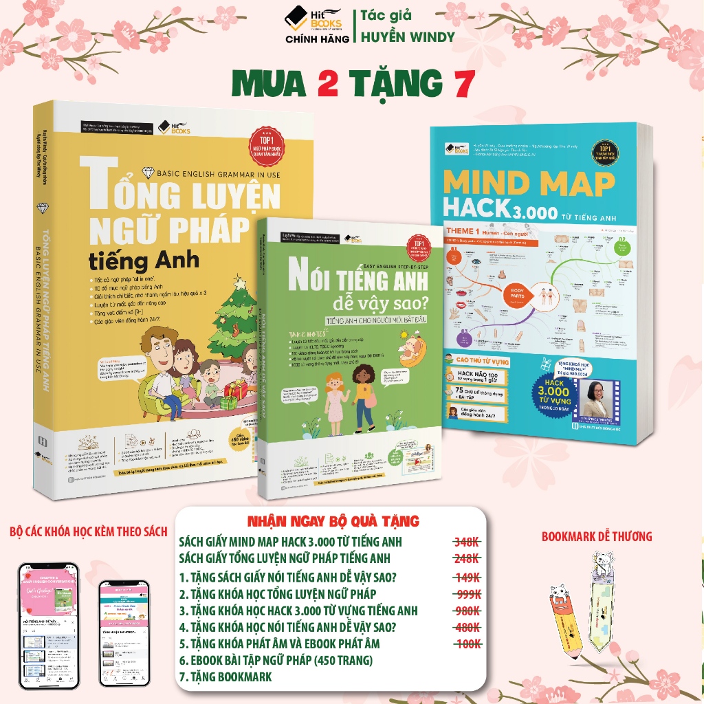 Sách COMBO 3 MINDMAP 3000 Từ Vựng, Tổng Luyện Ngữ Pháp, Nói Tiếng Anh Dễ Vậy Sao KÈM KHOÁ HỌC HITBOO