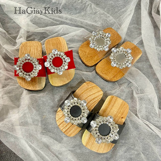 Guốc mộc đế gỗ trang trí khoá đá tròn mới