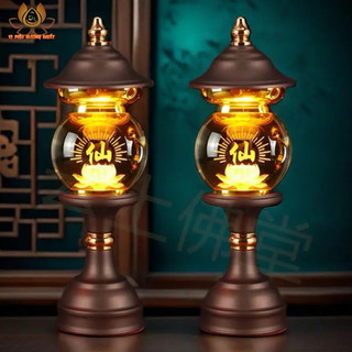 Cặp 2 cây đèn led hoa sen chữ tiên pha lê thờ cúng trang trí