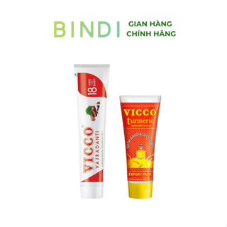 Combo kem đánh răng Vicco 18 loại thảo dược 200g - Kem chấm mụn cải thiện sắc tố Vicco nghệ & đàn hương 30g