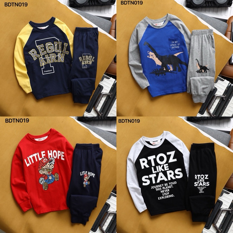 Bộ đồ dài tay cho bé trai size nhi Janeshop,  Bộ quần áo Cotton thu đông bé trai cực mềm mát BDTN019