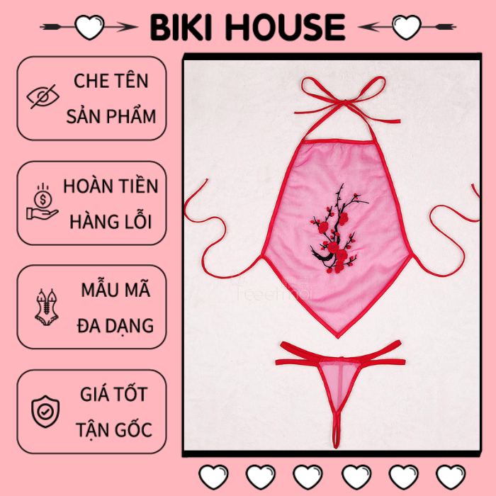 Cosplay cổ trang dạng yếm xuyên thấu gợi cảm bộ ngủ nữ áo yếm thêu hoa kèm chip dây lọt khe quyến rũ BIKI HOUSE N787