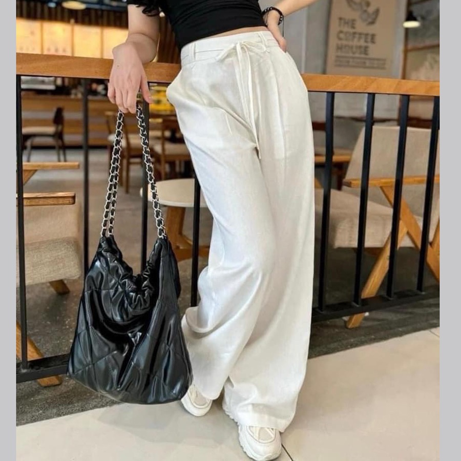 Quần dài nữ ống rộng lưng chun sau - Chất Linen bột, form suông trẻ trung, dễ mặc SLINEN - QD06