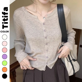 TITIFA Áo len tăm khuy nhỏ dài tay, Áo khoác cardigan sợi viscose nữ dáng vừa phong cách tối giản HL170-TitiFa shop