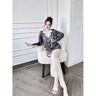 Đồ bộ pyjama bigsize , lụa latin tơ tằm ,cổ pijama in hình 3 chú gấu quần sọc