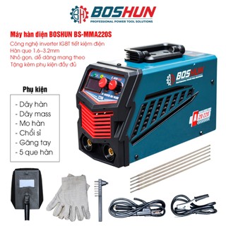 Máy hàn mini boshun bs-mma220s, máy hàn điện tử, que hàn 1.6mm - 3.2mm, bảo hành chính hãng
