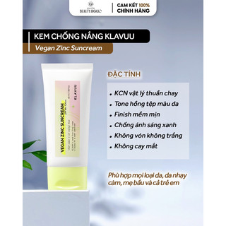 Kem chống nắng vật lý thuần chay klavuu vegan zinc suncream