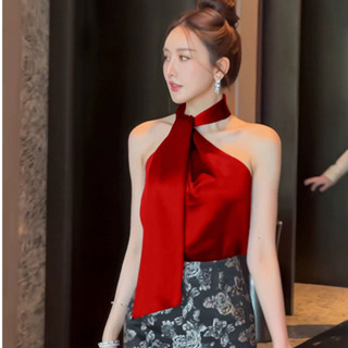 Áo Yếm Lụa Cổ Nơ 7 Màu Đỏ Xanh Trắng Đen Hồng Vàng