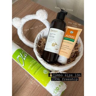 Combo nước tẩy trang, sữa rửa mặt, bông tẩy trang làm sạch da mặt