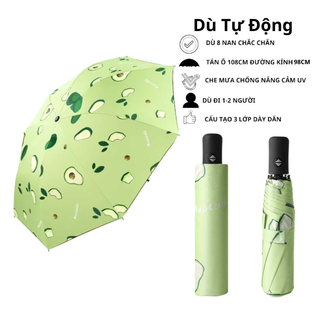 Ô Dù Loại TỰ ĐỘNG Thủ Công Che Mưa Nắng Cầm Tay Gấp Gọn 2 Chiều, Chống Tia UV, Chống Lật
