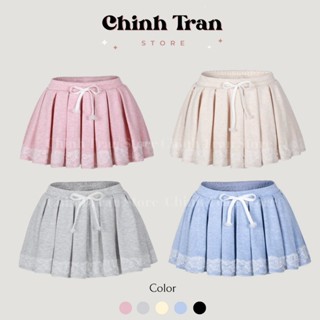 Chân Váy Nữ Xếp Ly Phối Viền Ren Dễ Thương Chất Liệu Len Dệt Có Quần Bảo Hộ - Chinh Trần Store