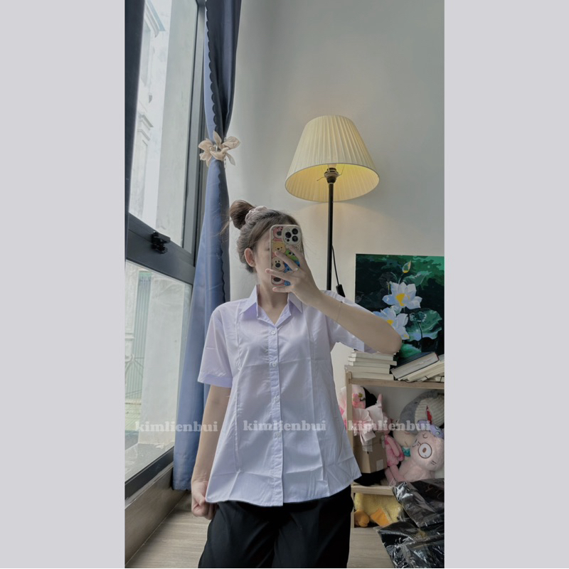 [sm1] Sơ Mi Trắng Xanh Form Nhỏ