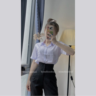 [sm1] Sơ Mi Trắng Xanh Form Nhỏ