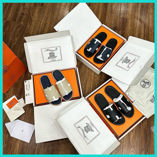 Dép Hm đen đế gỗ da nhám mới 100% full box