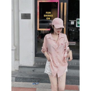 Áo sơ mi đũi mềm nơ tay dài