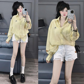 Áo sơ mi đũi mềm nơ tay dài