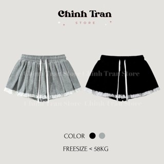 Chân Váy Xếp Ly Nữ Phối Ren Chất Thun Gân Năng Động Basic - Chinh Trần Store