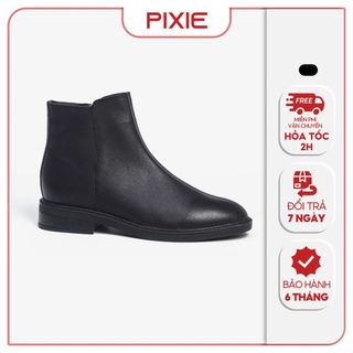 Giày boot nữ thấp 2cm cổ ngắn chất da bò thật pixie h265