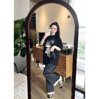 SET QUẦN SUÔNG HOA NHÍ MIX ÁO PHÔNG ĐEN