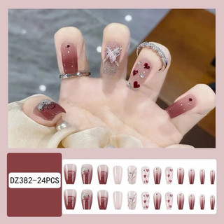 Móng giả đính đá móng tay giả đính đá đính nơ bộ 24 móng kèm keo