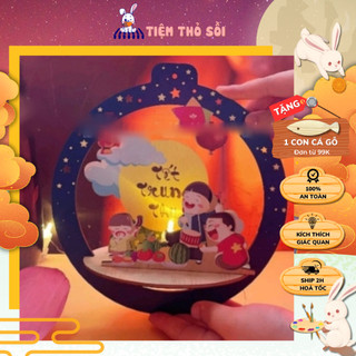 Lồng đèn trung thu 3d gỗ tô màu, lồng đèn gỗ led bé thỏa sức tô vẽ sáng tạo, lồng đèn trung thu rước đèn đêm rằm thỏ sồi