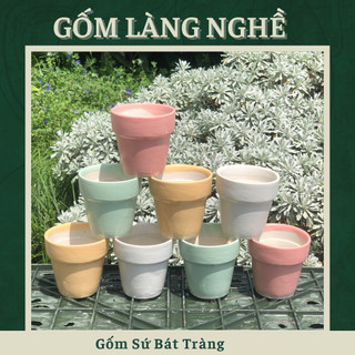 Chậu sen đá mini, chậu trồng cây gốm tráng men hình trụ màu pastel dễ thương cao 7cm miệng 7cm