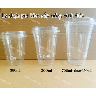  Combo 50 ly nhựa pet kèm nắp uống trực tiếp các size 360ml 500ml 700ml dùng đựng cà phê trà sữa nước ép 