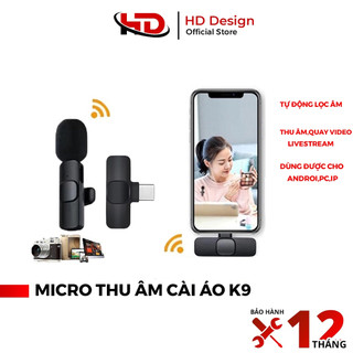 Micro thu âm không dây cài áo  K9, - Khử Tiếng Ồn Cao Cấp - Khoảng Cách 20m - Chính Hãng HD DESIGN