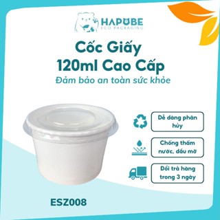  [100 Cái] Cốc Giấy 120ml (4oz) Hapobe – Tô Giấy Trắng Đựng Kem, Sữa Chua, Cháo, Chè ♻️