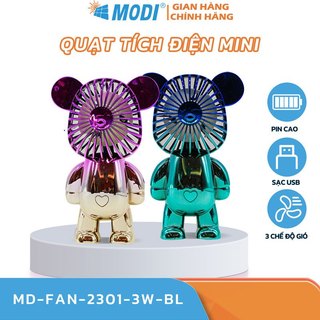 Quạt cầm tay mini sạc tích điện gấu bearbrick, quạt tích điện mini modi solar siêu dễ thương
