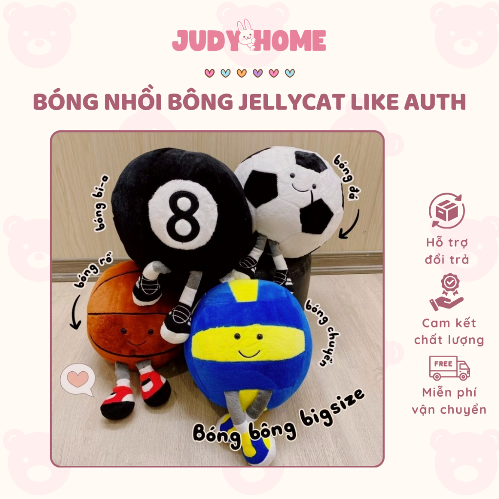 Bóng Nhồi Bông Jellycat Like Auth 35cm, Jellycat Bóng Đá, Bóng Rổ, Bi-a, Bóng Chuyền Nhồi Bông Dễ Th