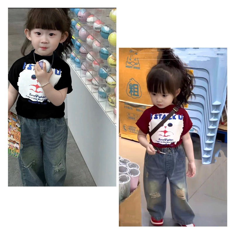  set jean dài gồm quần jean dài kèm áo ngắn tay 10-35kg mộc baby store 
