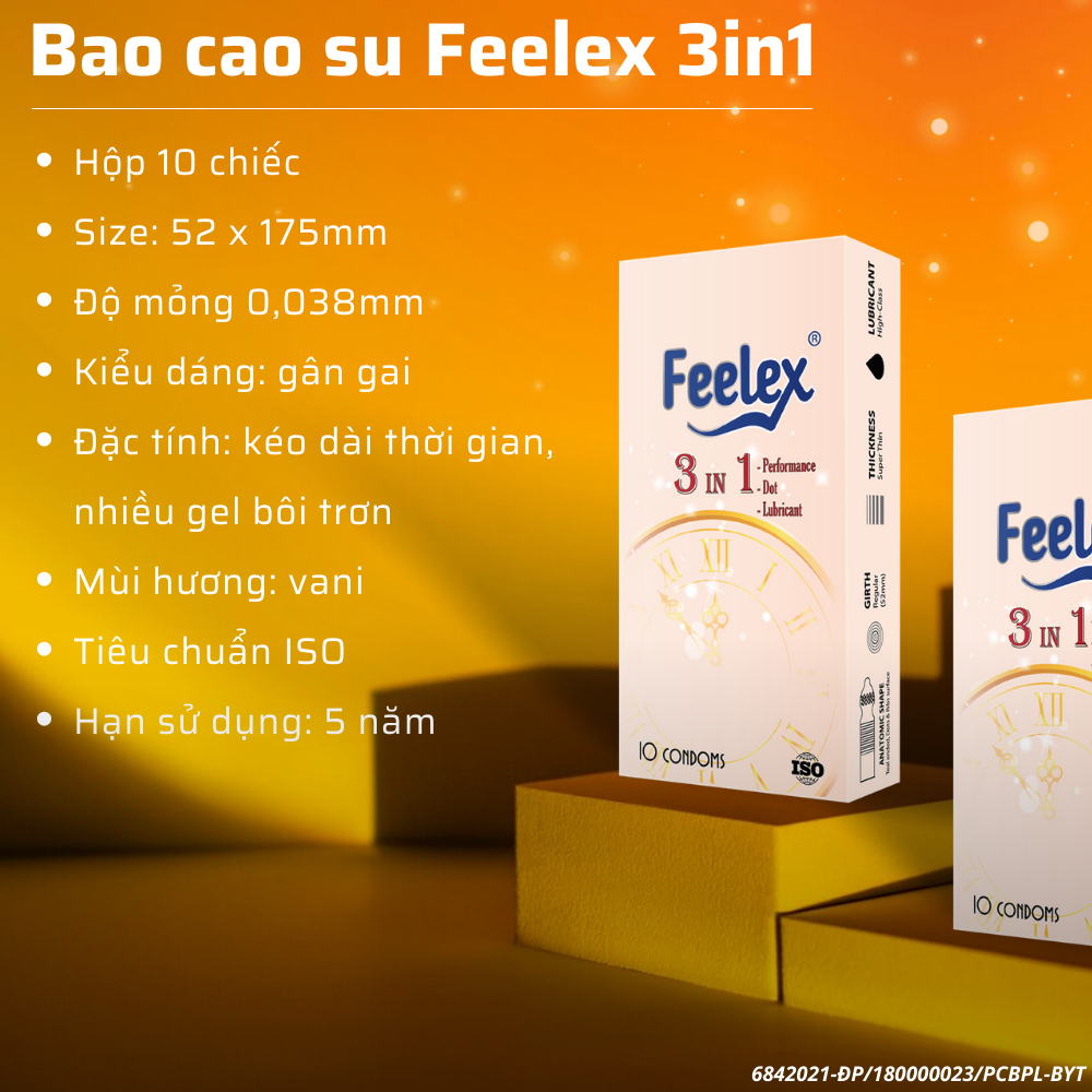 Bao cao su Feelex gân gai, nhiều gel, nhiều mùi hương - Hộp 10 bcs