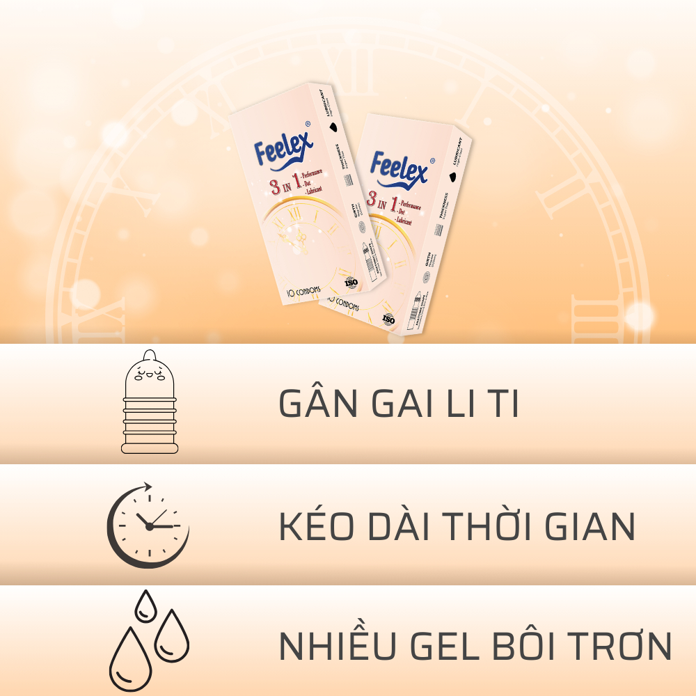 Bao cao su Feelex gân gai, nhiều gel, nhiều mùi hương - Hộp 10 bcs