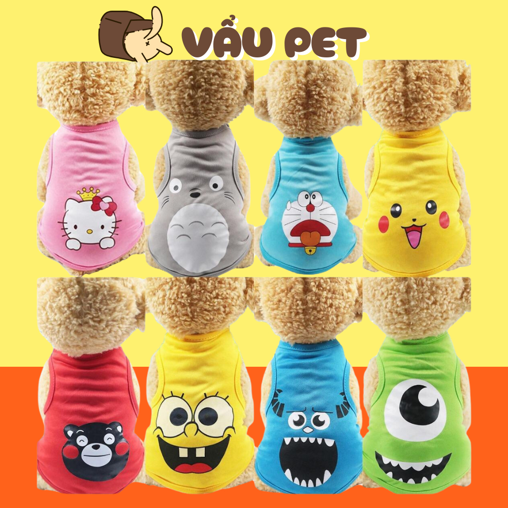Áo Cho Chó Mèo Ba Lỗ Hoạt Hình - Quần Áo Cho Chó Poodle, Con, Lớn, Mèo, Thú Cưng Vẩu Pet Shop