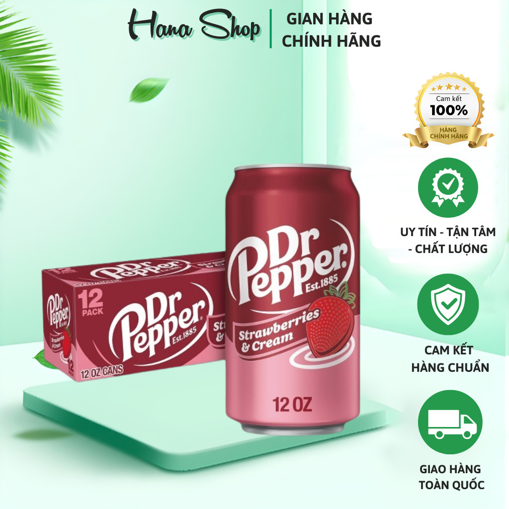 Thùng 24 Lon Nước Ngọt Dr PEPPER vị Dâu Est.1885 Của Mỹ Lon 355ML