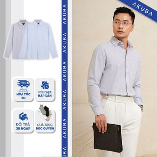 Áo sơ mi nam tay dài AKUBA kẻ sọc dọc, form regular thoải mái, chất liệu vải oxford không nhăn, hút ẩm cao | 01RE0927
