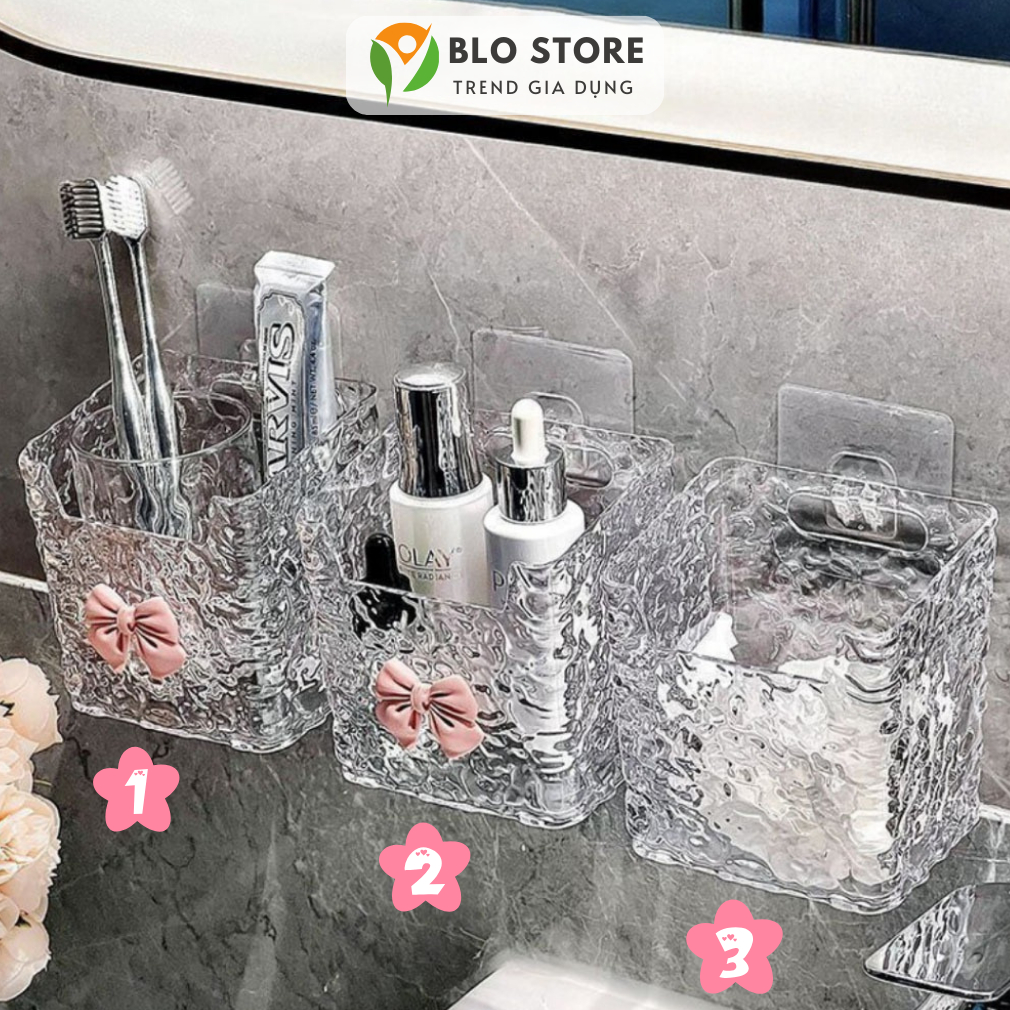 Kệ Để Đồ Nhà Tắm Dán Tường Gợn Nước, Hộp Đựng Mỹ Phẩm Dercor Phòng Tắm, Phòng Ngủ - BloStore KDD01