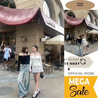 áo nữ trễ vai CHAO CHAO kiểu dáng dài tay có nơ body cotton co gĩan trắng đen T07