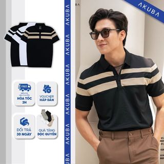 Áo polo nam vải cá sấu cotton AKUBA form slimfit, chất liệu thoáng mát, mềm mại, thấm hút mồ hôi tốt | 01J0613